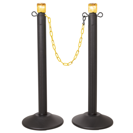 US WEIGHT Black Fillable Base Stanchion with LED Lights & Yellow Chain PR U2003YCLED